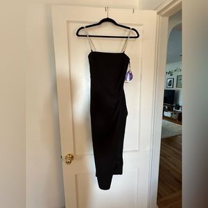 Windsor Black XS MIDI formal dress with rhinestone straps